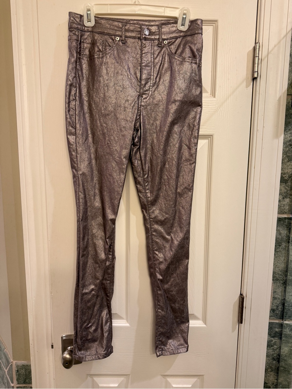 Metallic Slim Fit Women’s Pants - Silver